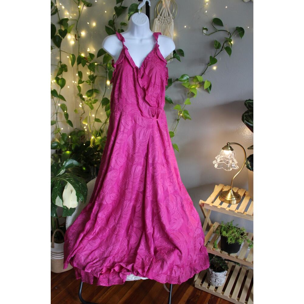 Hutch Fuchsia Textured Ruffle Wrap Maxi Dress | Size XL | MSRP $248